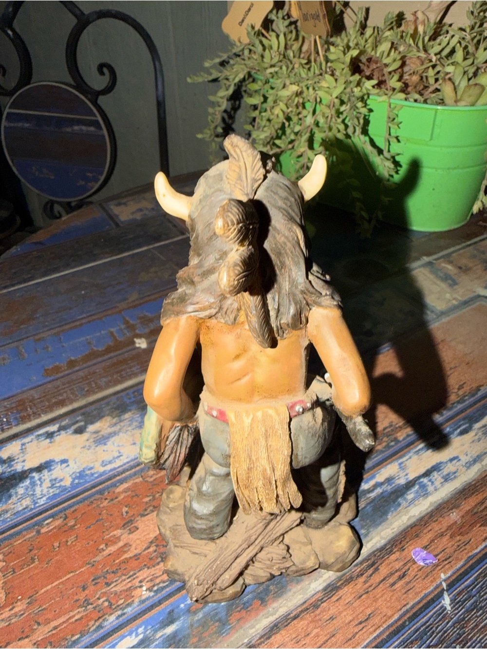 2 pieces Hand-Painted Ceramic Viking Figurine — Brown and Tan